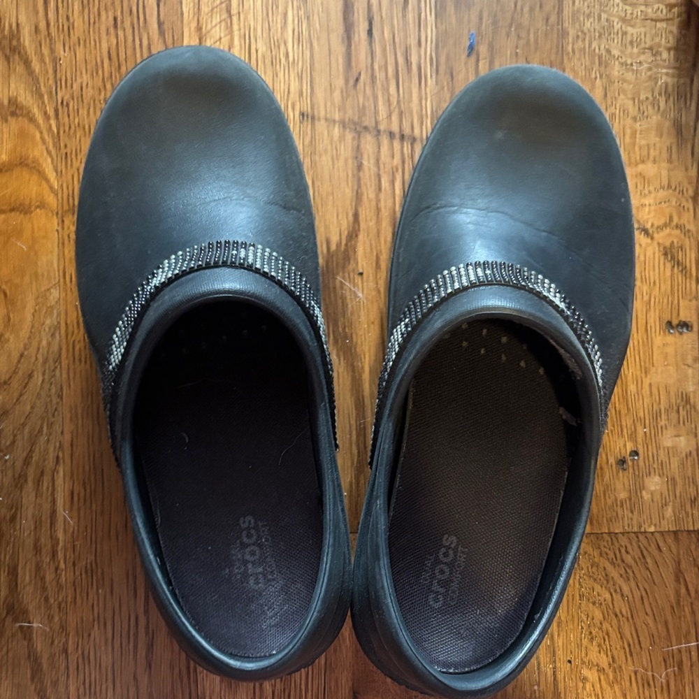 CROCS Black Slip-On Shoes with Silver Accents